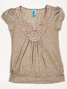 Annabelle Brown Beaded Halter Top NWOT, Flower Embellished Neckline
